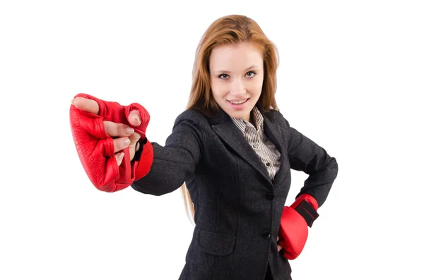 Femme d'affaires avec gants de boxe — Photo