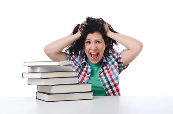 Estudiante cansado con libros de texto —  Fotos de Stock