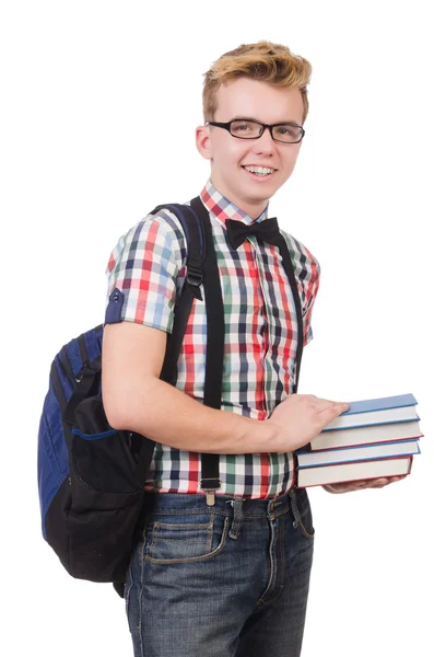 Estudante com pilha de livros — Fotografia de Stock