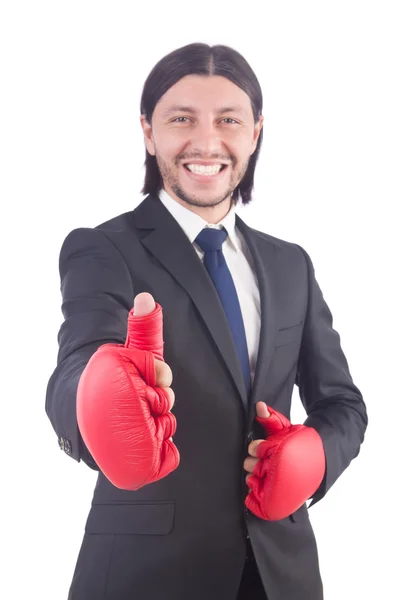 Hombre de negocios con guantes de boxeo — Foto de Stock