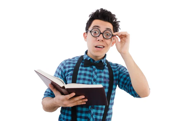 Estudante engraçado com livros — Fotografia de Stock