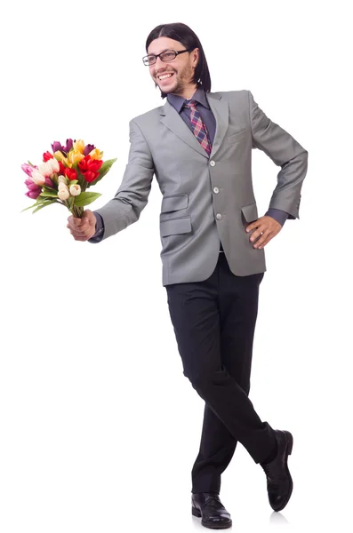 Man med blommor — Stockfoto