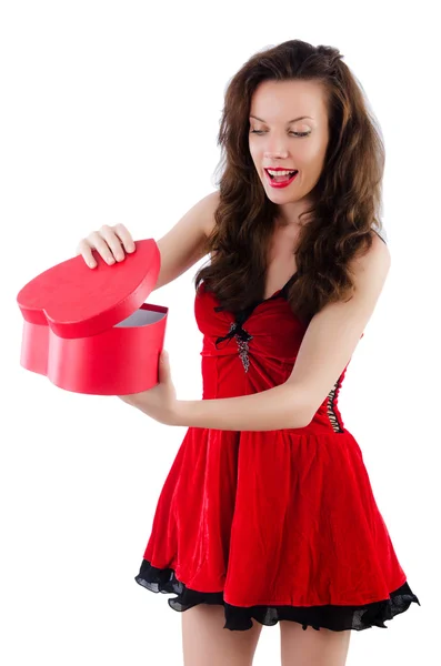 Ung flicka i röd klänning — Stockfoto