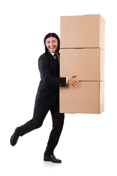 Hombre divertido con cajas —  Fotos de Stock
