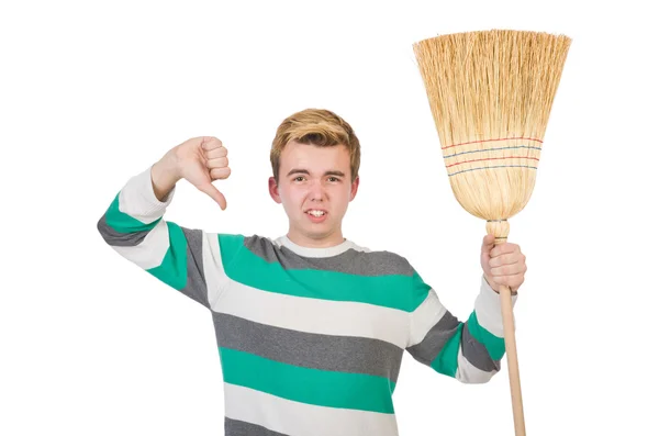 Grappige mens met mop — Stockfoto