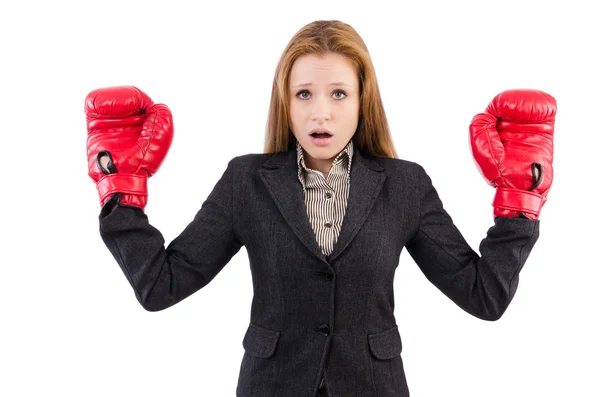 Businesswoman with boxing gloves — Stock Photo, Image