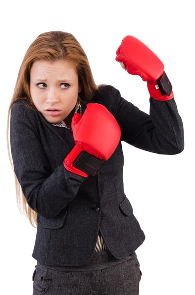 Empresaria con guantes de boxeo —  Fotos de Stock