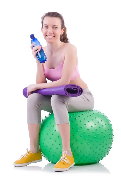 Woman exercising with swiss ball — Stock Photo, Image