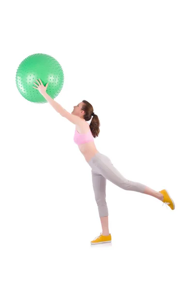 Woman exercising with swiss ball — Stock Photo, Image