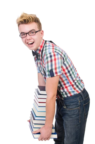 Student with stack of books — Stock Photo, Image