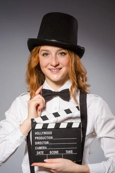 Young woman with movie board — Stock Photo, Image