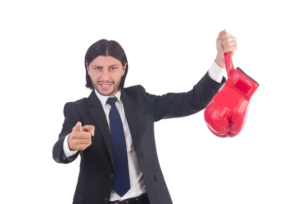 Hombre de negocios con guantes de boxeo — Foto de Stock