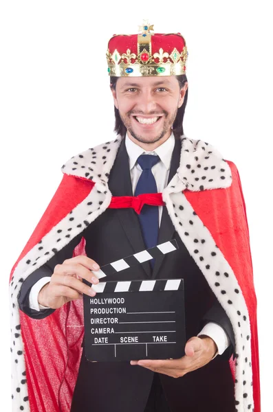 Rei homem de negócios com placa de filme — Fotografia de Stock