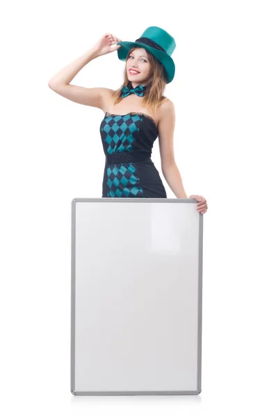 Woman with blank board — Stock Photo, Image