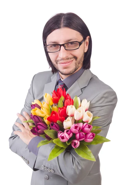 Man met bloemen — Stockfoto