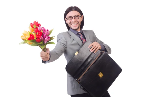 Man met bloemen — Stockfoto