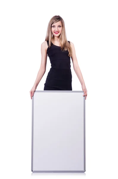 Woman with blank poster — Stock Photo, Image