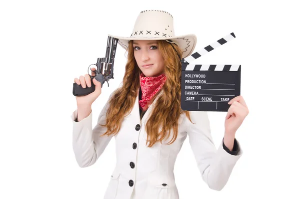 Young cowgirl with gun — Stock Photo, Image