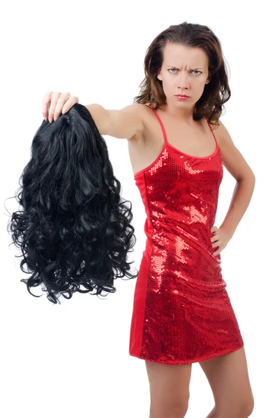 Woman with a selection of wig — Stock Photo, Image