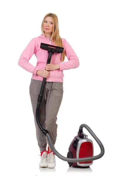 Woman with vacuum cleaner — Stock Photo, Image