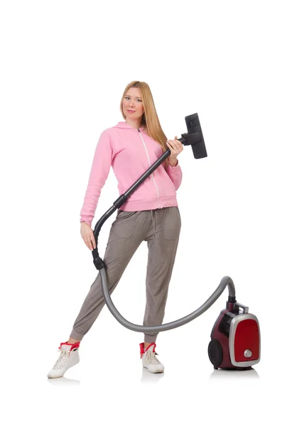 Woman with vacuum cleaner — Stock Photo, Image