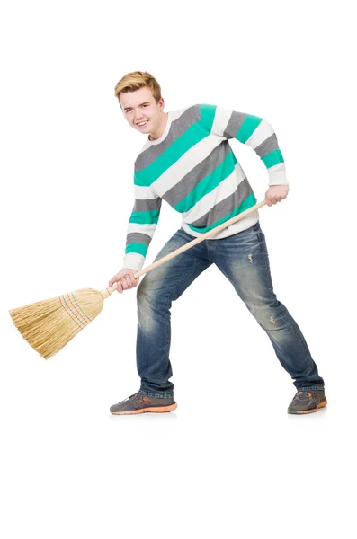 Funny man with mop — Stock Photo, Image