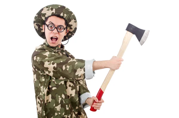 Soldato divertente con l'ascia — Foto Stock