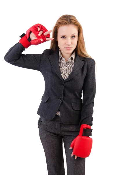 Businesswoman with boxing gloves — Stock Photo, Image