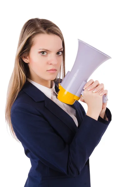 Woman with loudspeaker — Stock Photo, Image