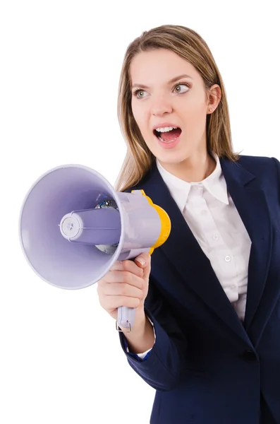 Woman with loudspeaker — Stock Photo, Image