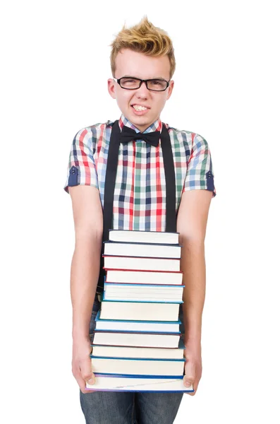 Student z stos książek — Zdjęcie stockowe