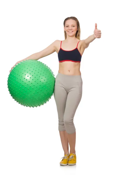 Mujer haciendo ejercicio con pelota suiza — Foto de Stock