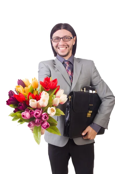 Muž s květinami — Stock fotografie