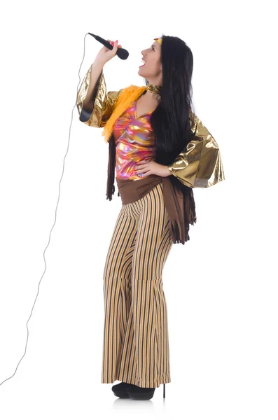 Donna in abbigliamento spagnolo con microfono — Foto Stock