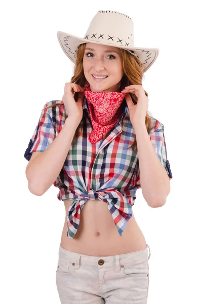 Rossa sorridente cowgirl — Foto Stock