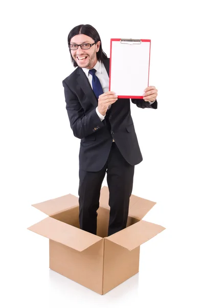 Empresario en el pensamiento fuera de concepto de caja — Foto de Stock