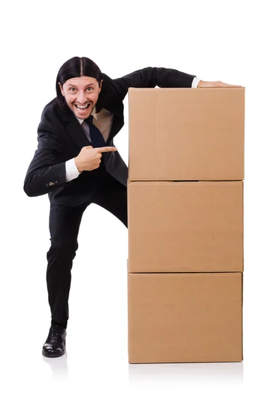 Hombre divertido con cajas —  Fotos de Stock