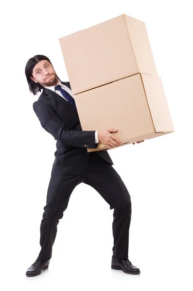 Funny man with boxes Stock Picture