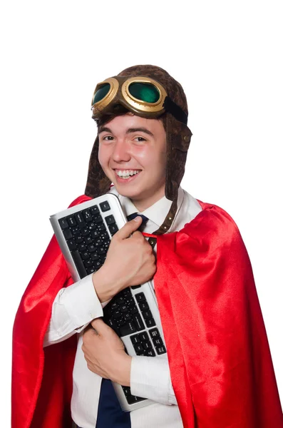 Funny hero with keyboard — Stock Photo, Image