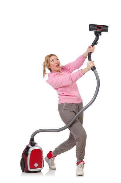 Woman with vacuum cleaner — Stock Photo, Image