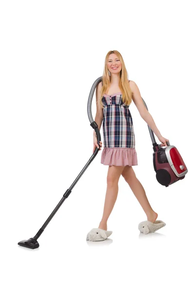 Woman with vacuum cleaner — Stock Photo, Image