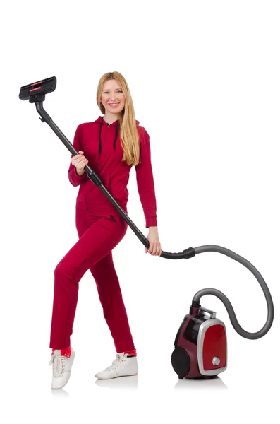 Woman with vacuum cleaner — Stock Photo, Image