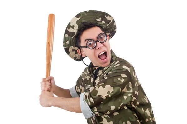 Voják s baseballovou pálkou — Stock fotografie