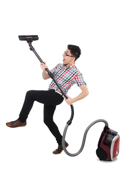 Man with vacuum cleaner — Stock Photo, Image