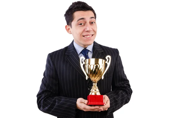 Man awarded with cup — Stock Photo, Image