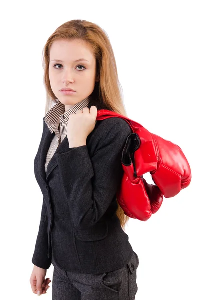 Businesswoman with boxing gloves — Stock Photo, Image