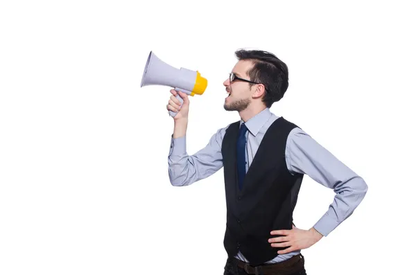 Zakenman met luidspreker — Stockfoto