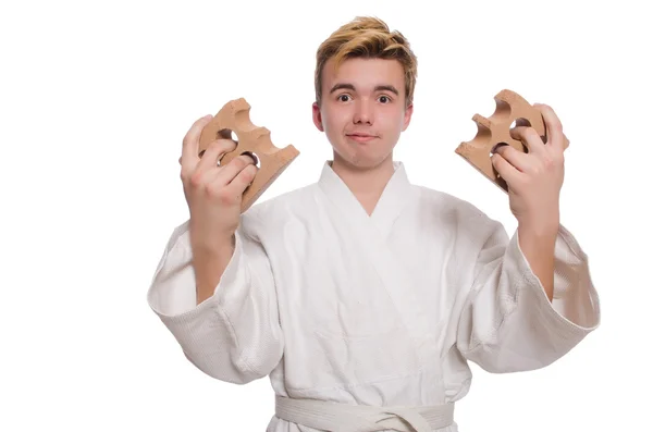 Karate hombre romper ladrillos — Foto de Stock