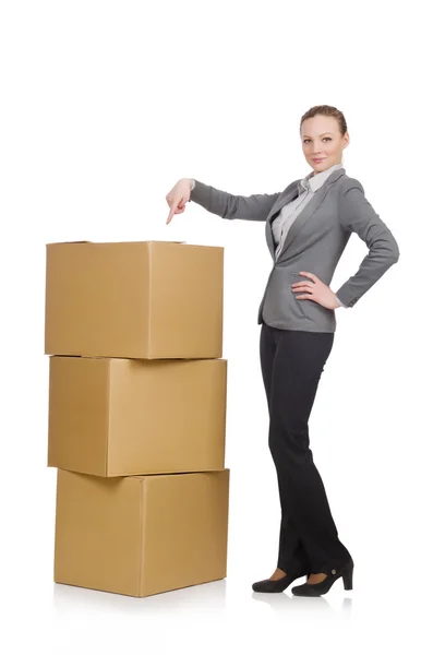 Mujer de negocios con cajas — Foto de Stock