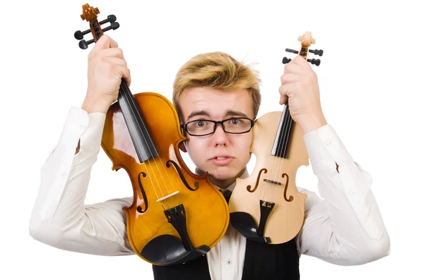 Grappige mens met viool — Stockfoto